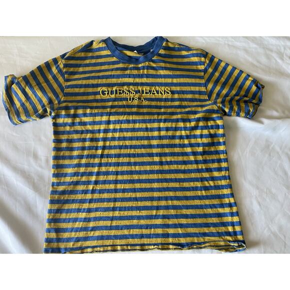 ASAP Rocky x GUESS Jeans T Shirt Blue Yellow Striped Gue$$ Originals Men's Sz M - Picture 1 of 9